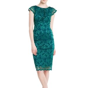 A.B.S. by Allen Schwartz Green stretch lace overlay cap sleeve dress S